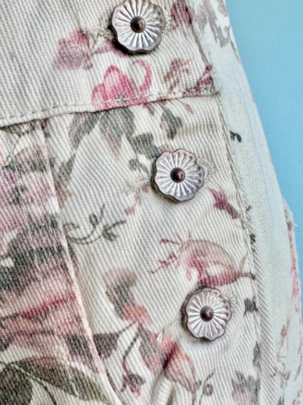 POL Floral Patchwork Corduroy Overalls Jumpsuit Lace Trim Concho Accent | Boho L - Picture 3 of 4